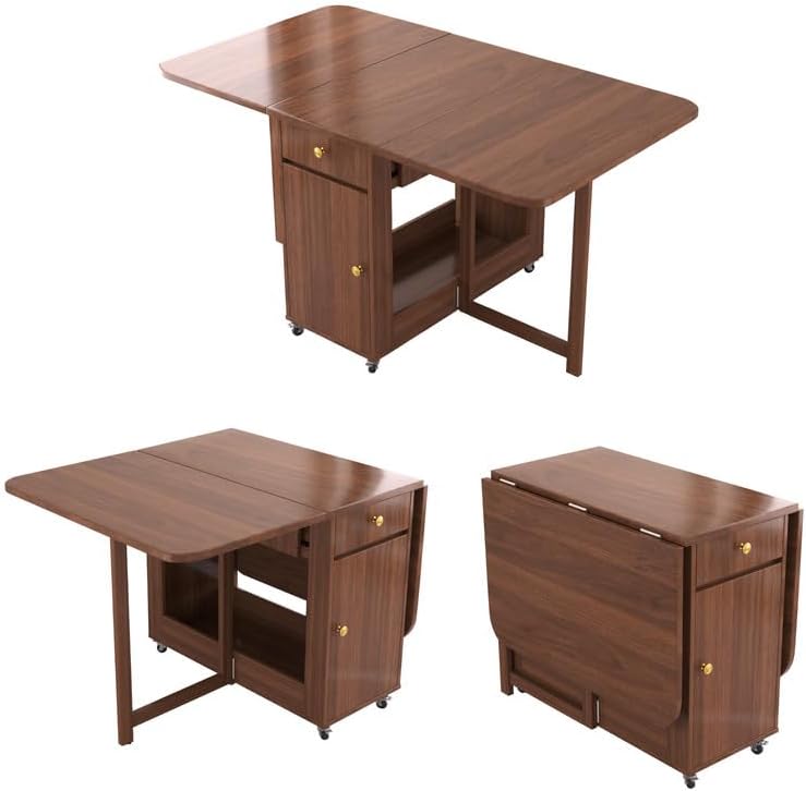 Folding Solid Wood Dining Table Set with 8 Chairs & Wheels