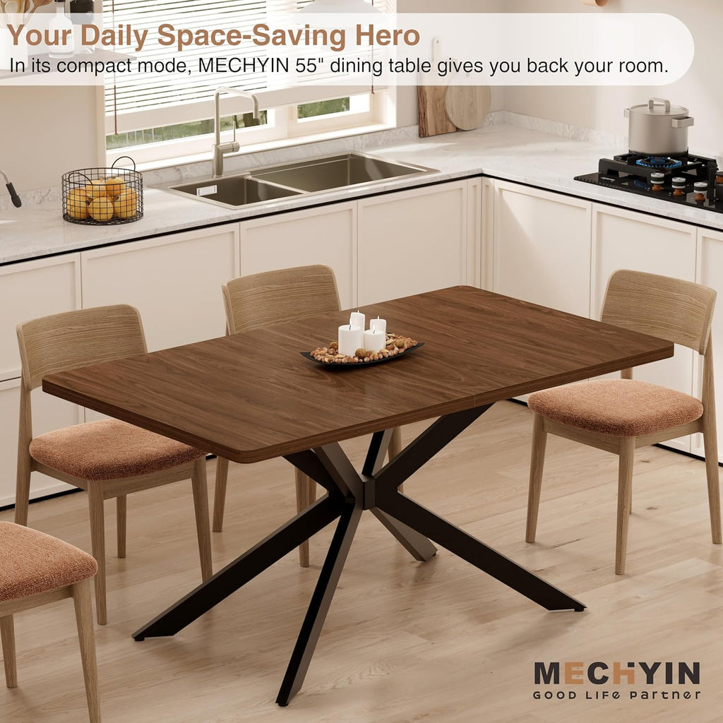 Walnut Extendable Dining Table 55"-70.9", Butterfly Self-Storing Leaf for 4-8