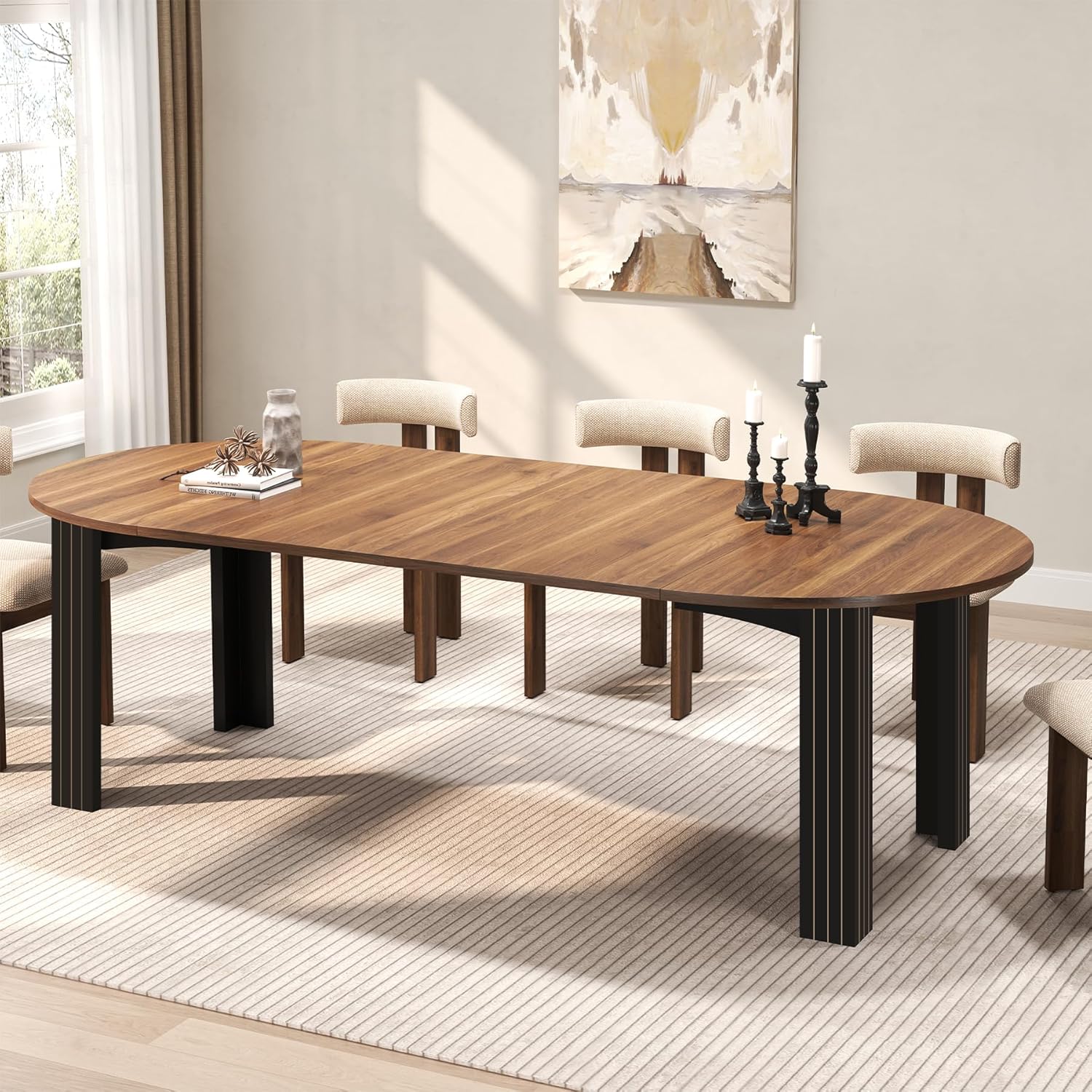 4-8 Seater Extendable Farmhouse Dining Table with Removable Leaf