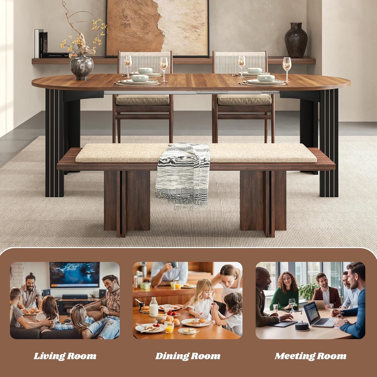 4-8 Seater Extendable Farmhouse Dining Table with Removable Leaf