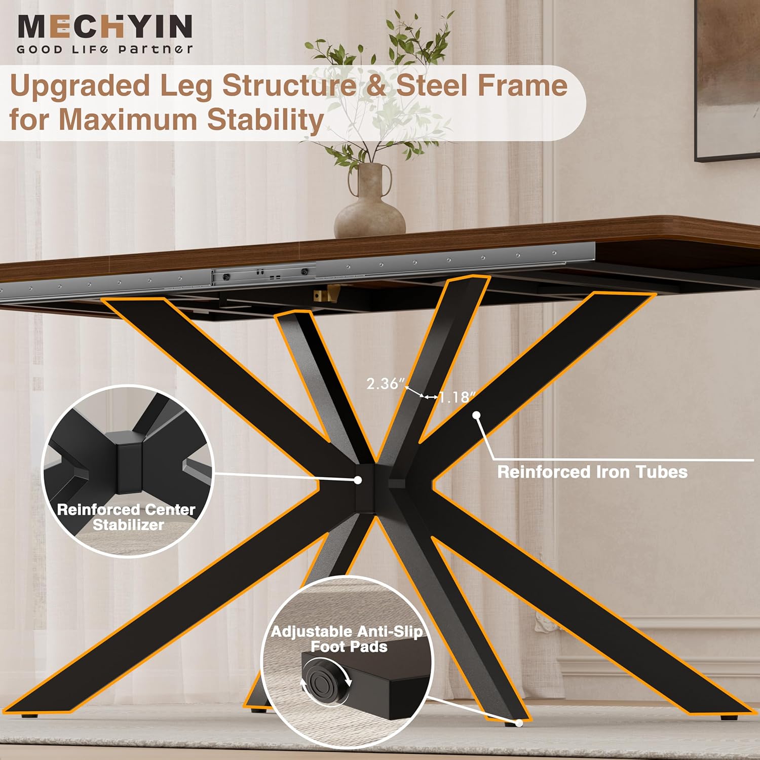Walnut Extendable Dining Table 55"-70.9", Butterfly Self-Storing Leaf for 4-8