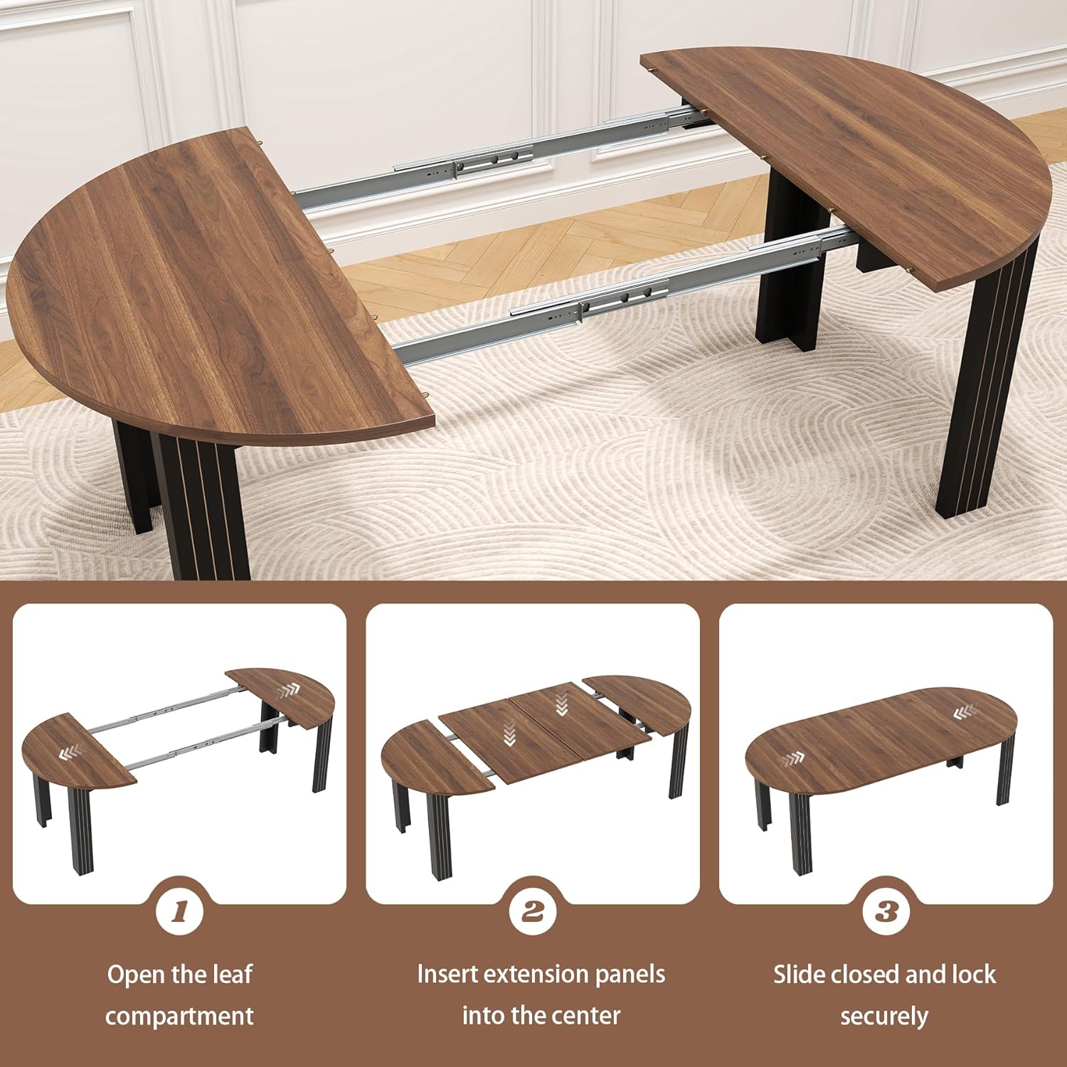 4-8 Seater Extendable Farmhouse Dining Table with Removable Leaf