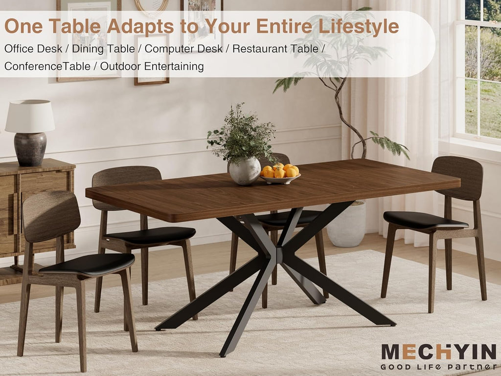 Walnut Extendable Dining Table 55"-70.9", Butterfly Self-Storing Leaf for 4-8