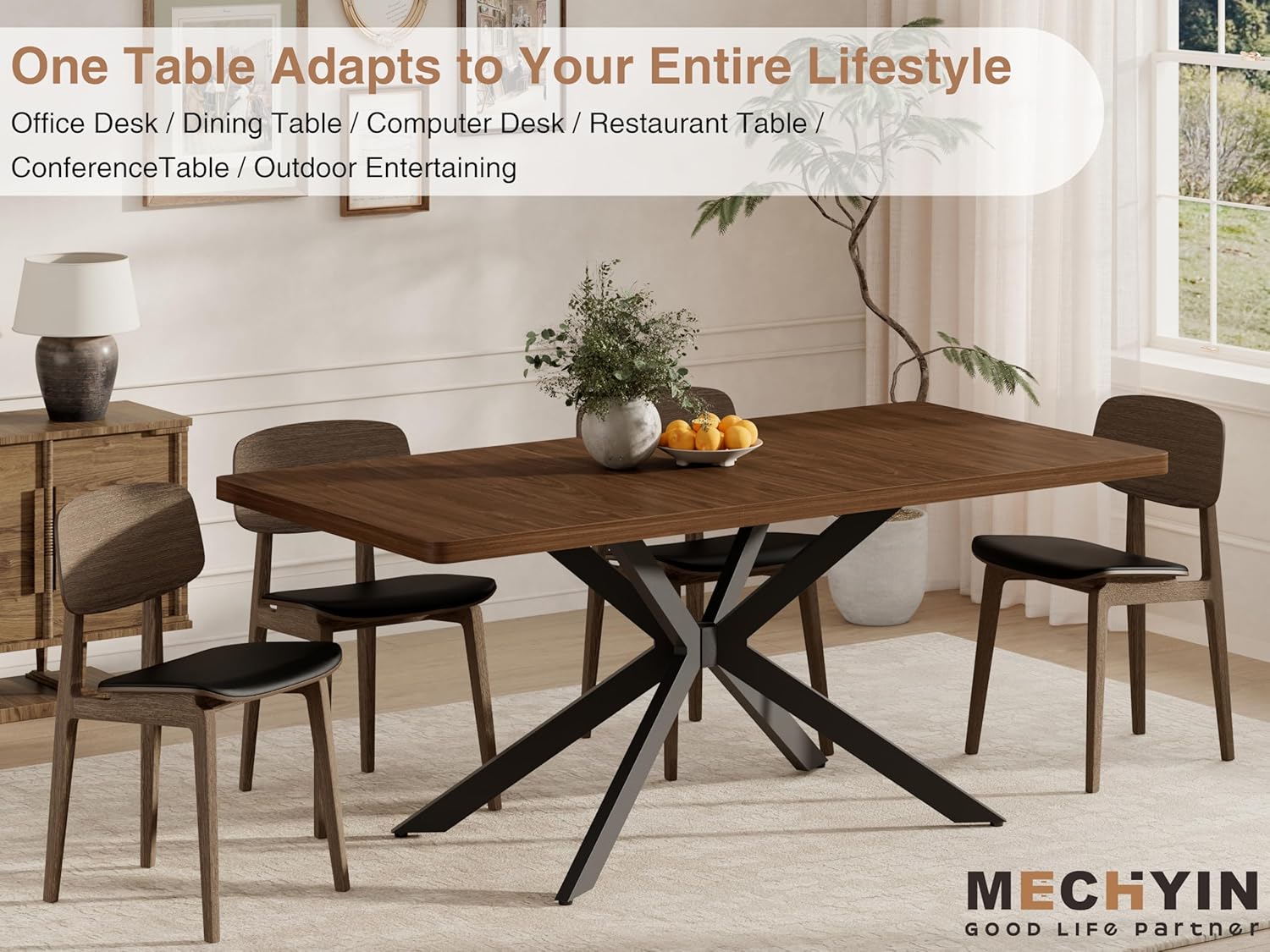 Walnut Extendable Dining Table 55"-70.9", Butterfly Self-Storing Leaf for 4-8