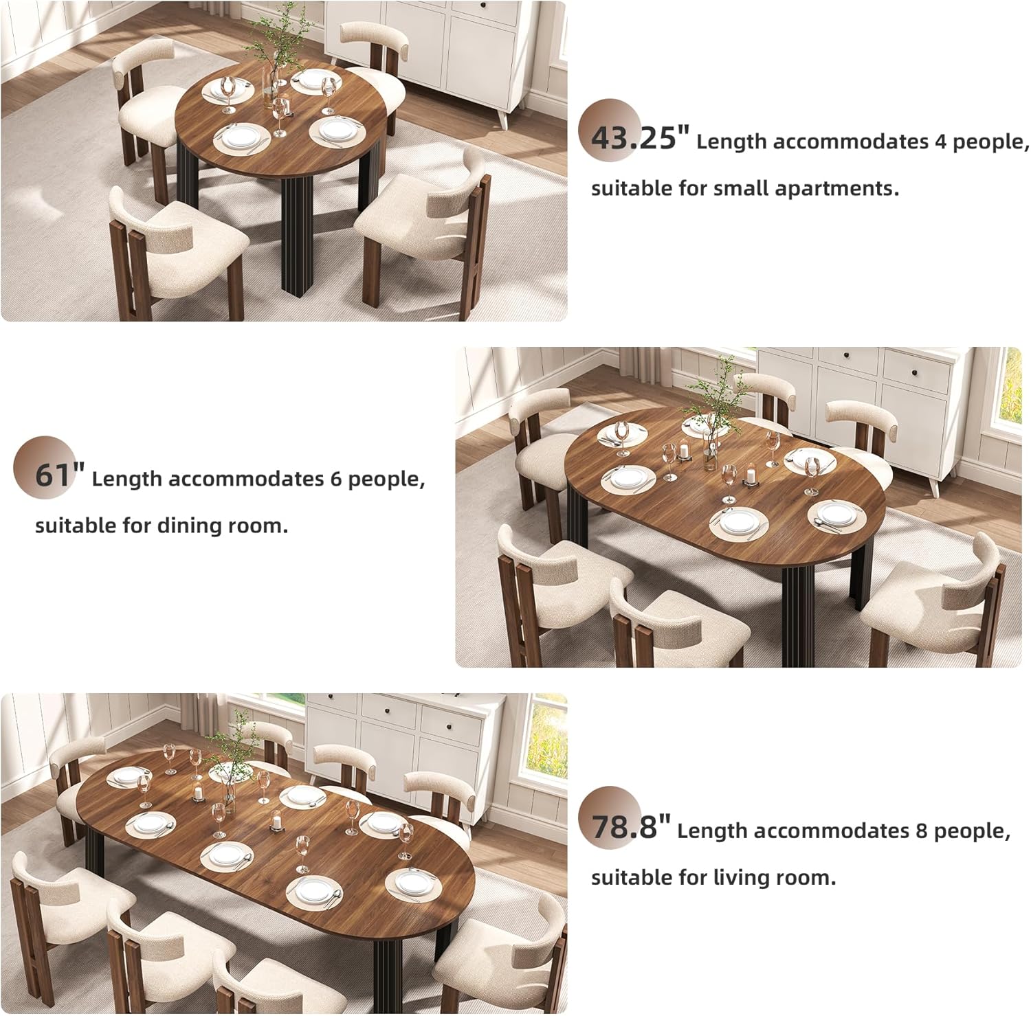4-8 Seater Extendable Farmhouse Dining Table with Removable Leaf