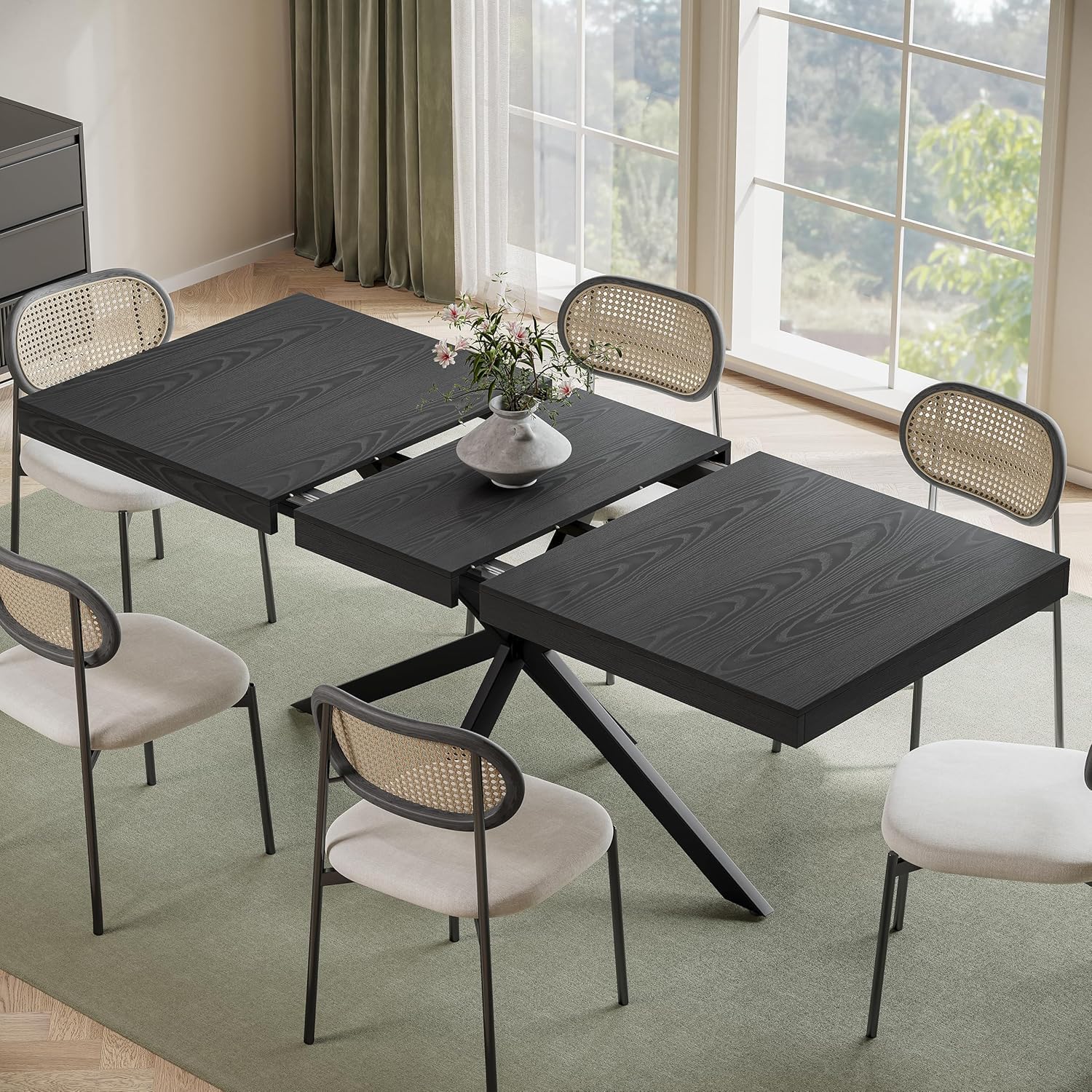 Walnut Extendable Dining Table 55"-70.9", Butterfly Self-Storing Leaf for 4-8