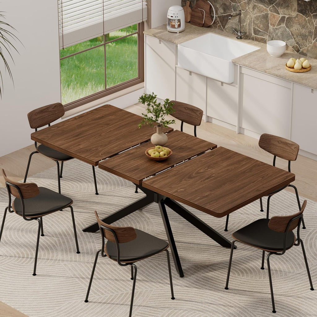 Walnut Extendable Dining Table 55"-70.9", Butterfly Self-Storing Leaf for 4-8