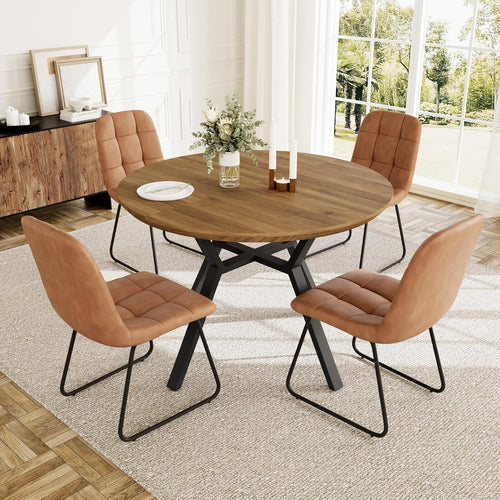Extendable Round Dining Table Set with 4 Upholstered Chairs