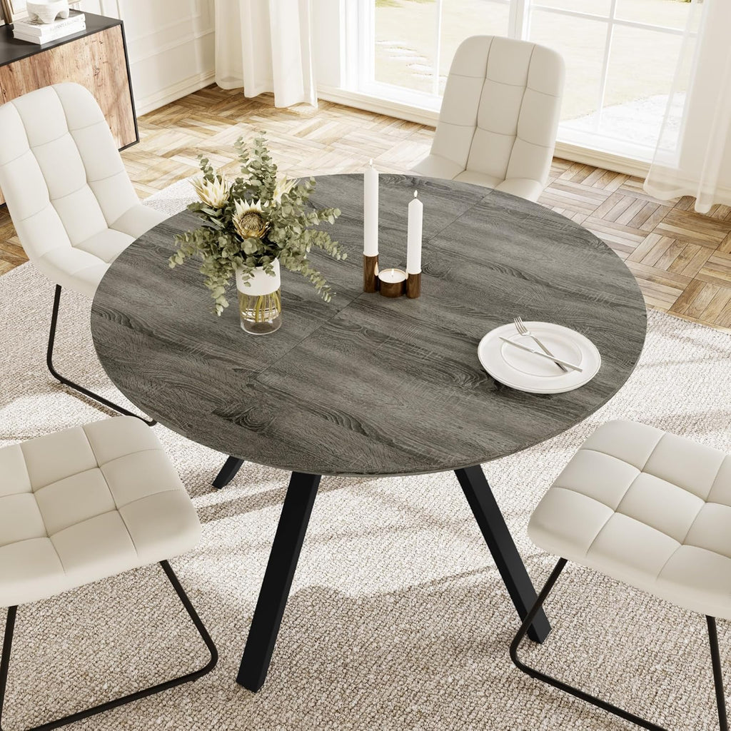 Extendable Round Dining Table Set with 4 Upholstered Chairs