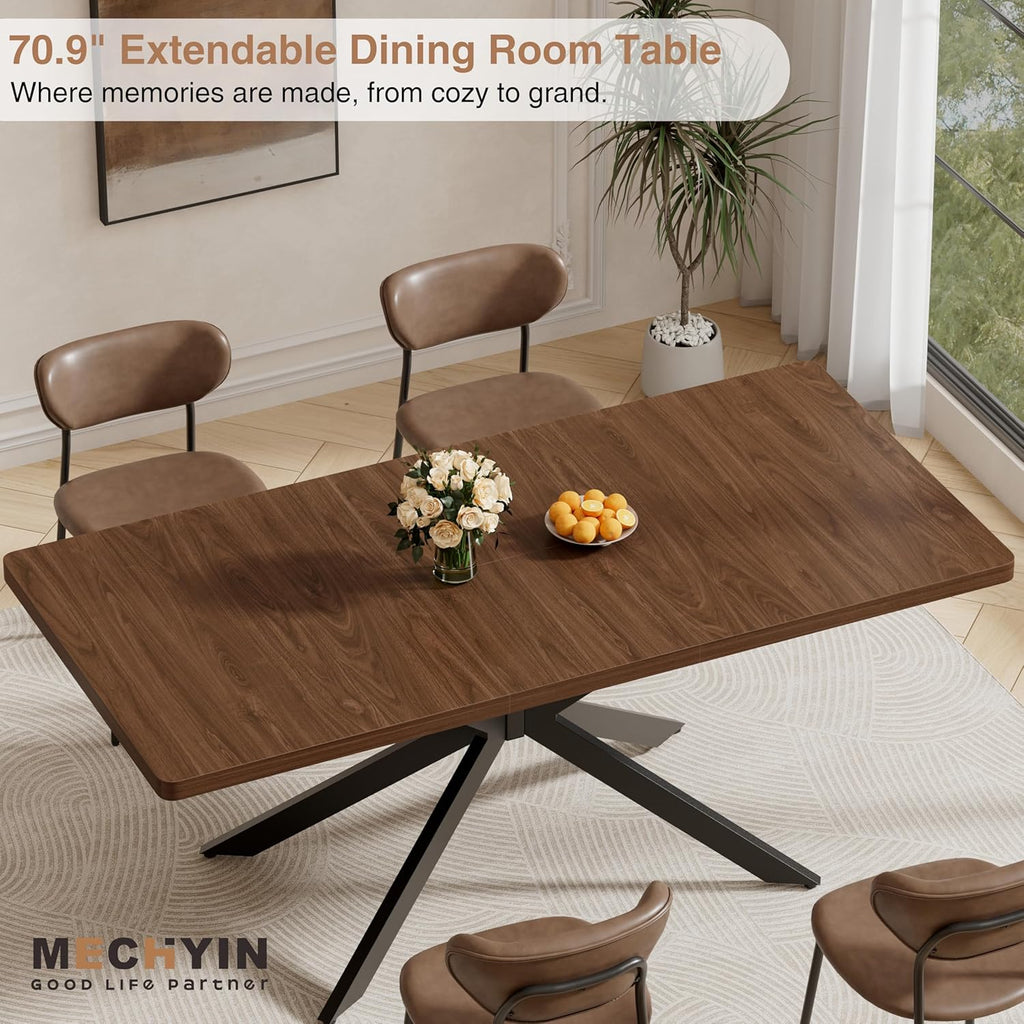 Walnut Extendable Dining Table 55"-70.9", Butterfly Self-Storing Leaf for 4-8