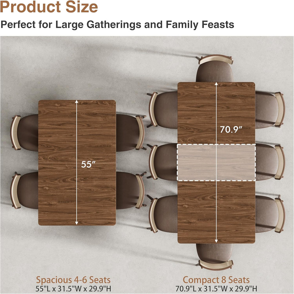 Walnut Extendable Dining Table 55"-70.9", Butterfly Self-Storing Leaf for 4-8