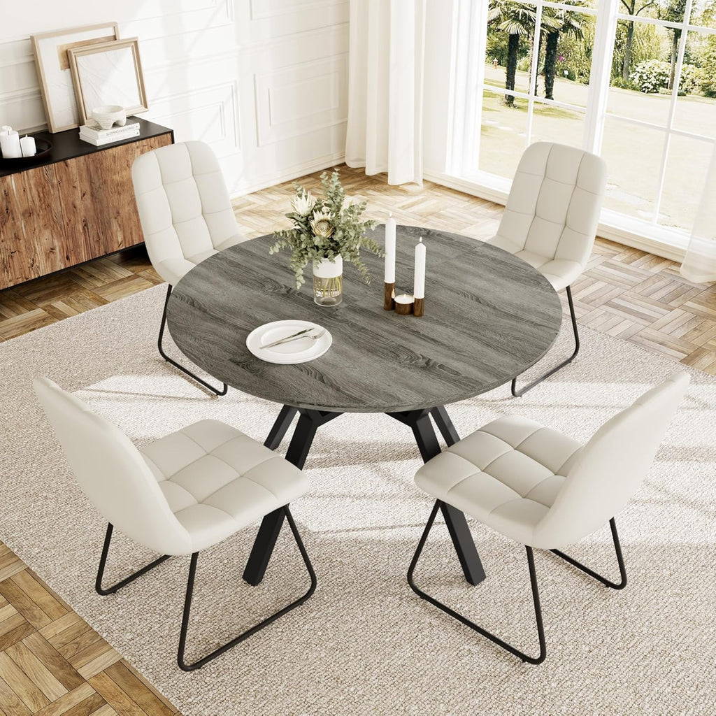 Extendable Round Dining Table Set with 4 Upholstered Chairs