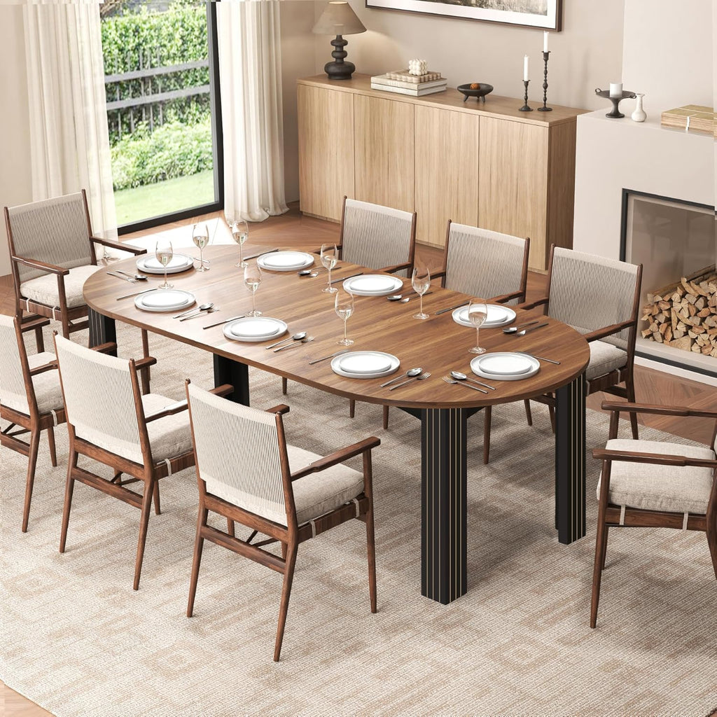 4-8 Seater Extendable Farmhouse Dining Table with Removable Leaf