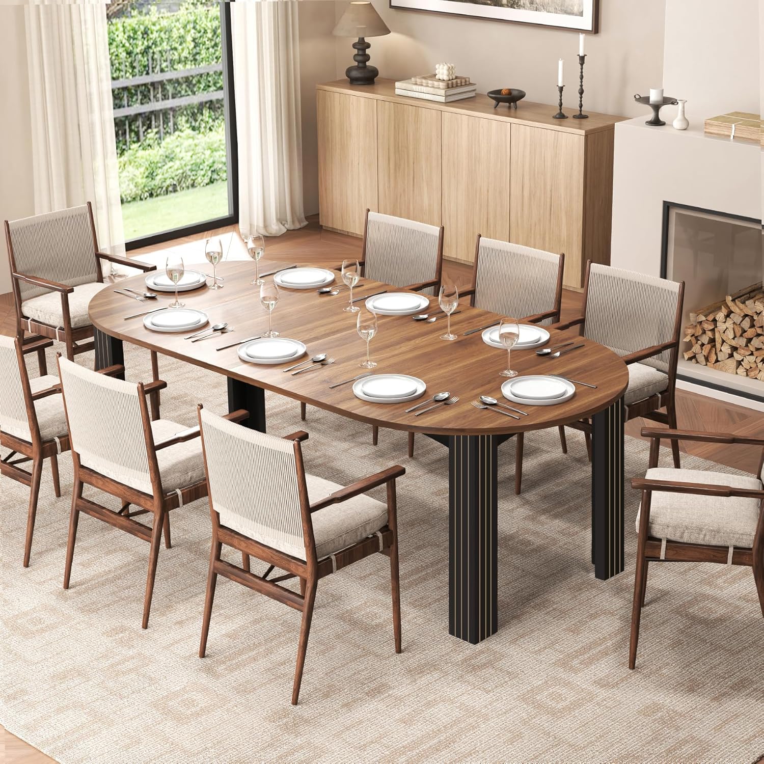 4-8 Seater Extendable Farmhouse Dining Table with Removable Leaf