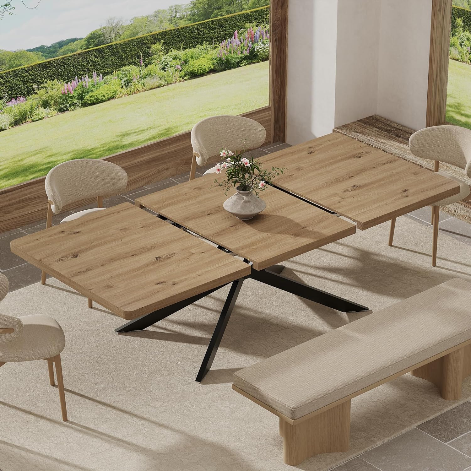 Walnut Extendable Dining Table 55"-70.9", Butterfly Self-Storing Leaf for 4-8