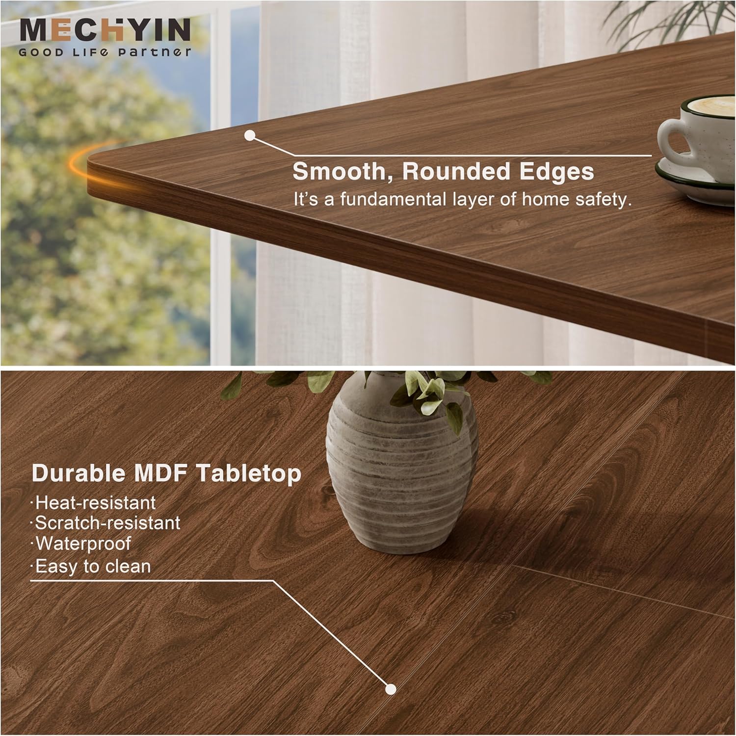 Walnut Extendable Dining Table 55"-70.9", Butterfly Self-Storing Leaf for 4-8