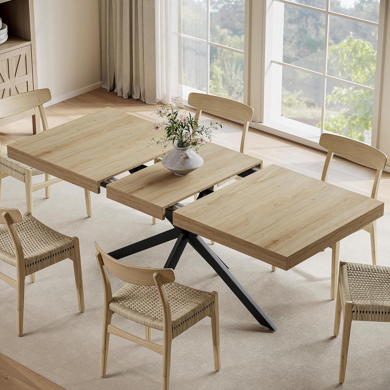 Walnut Extendable Dining Table 55"-70.9", Butterfly Self-Storing Leaf for 4-8