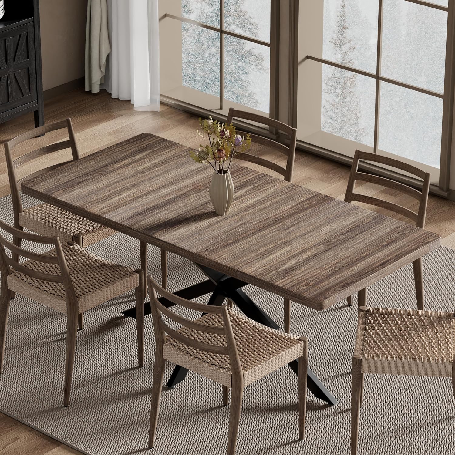 Walnut Extendable Dining Table 55"-70.9", Butterfly Self-Storing Leaf for 4-8