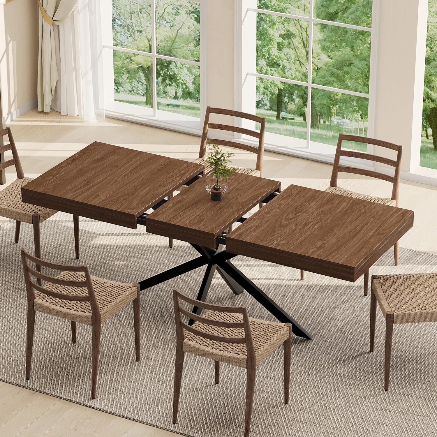 Walnut Extendable Dining Table 55"-70.9", Butterfly Self-Storing Leaf for 4-8
